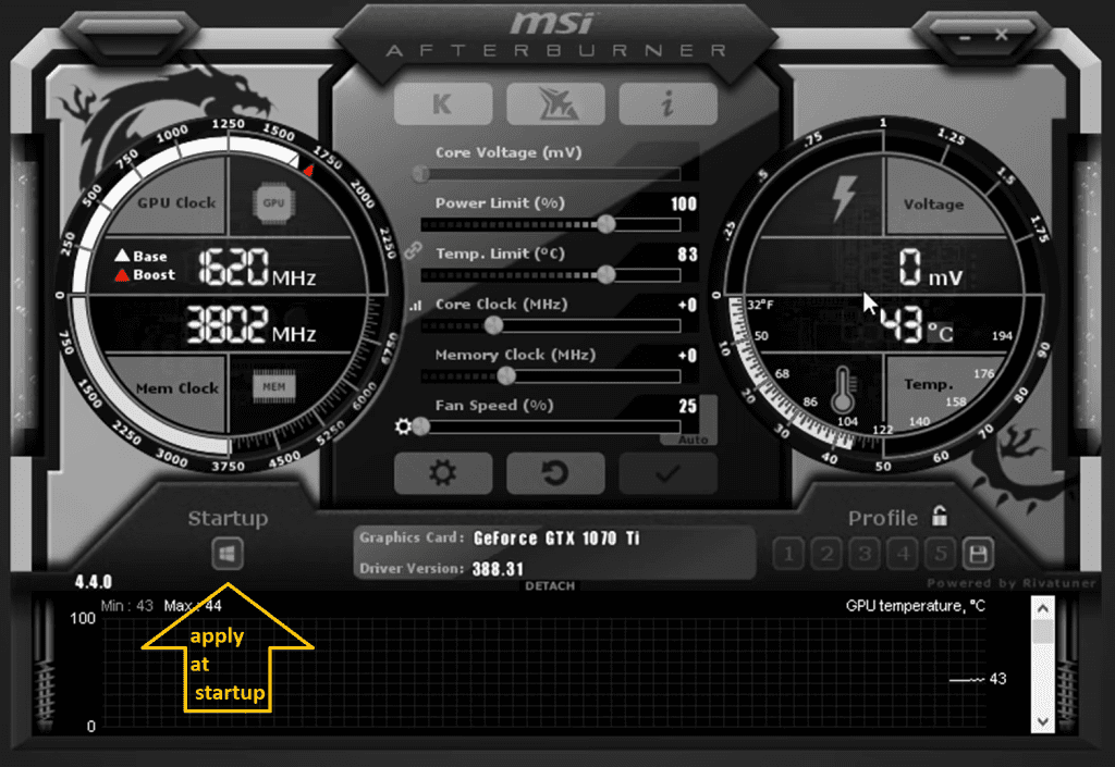 apply setting at windows startup for msi afterburner