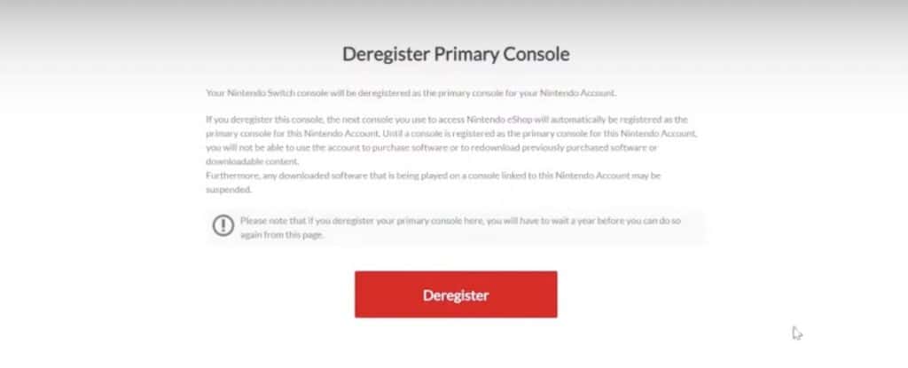 Deregister Switch Primary Console Confirmation