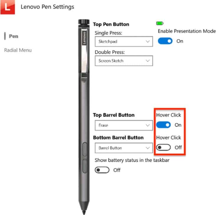 Lenovo Pen Hover Click