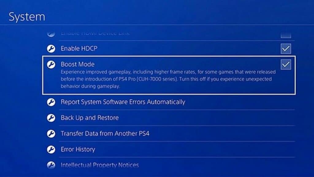 PS4 Boost Mode Settings