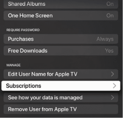 Apple TV Subscriptions Settings