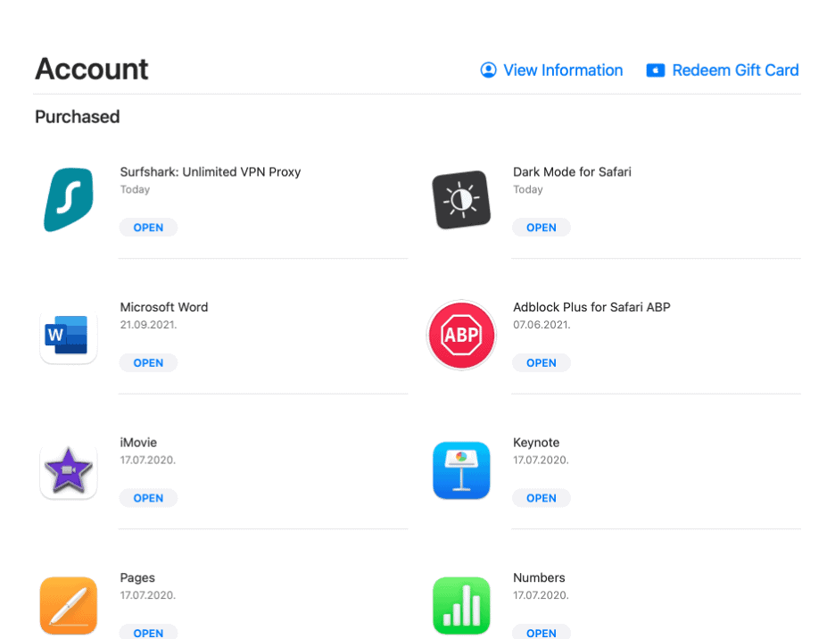 MacOS App Store Account Information