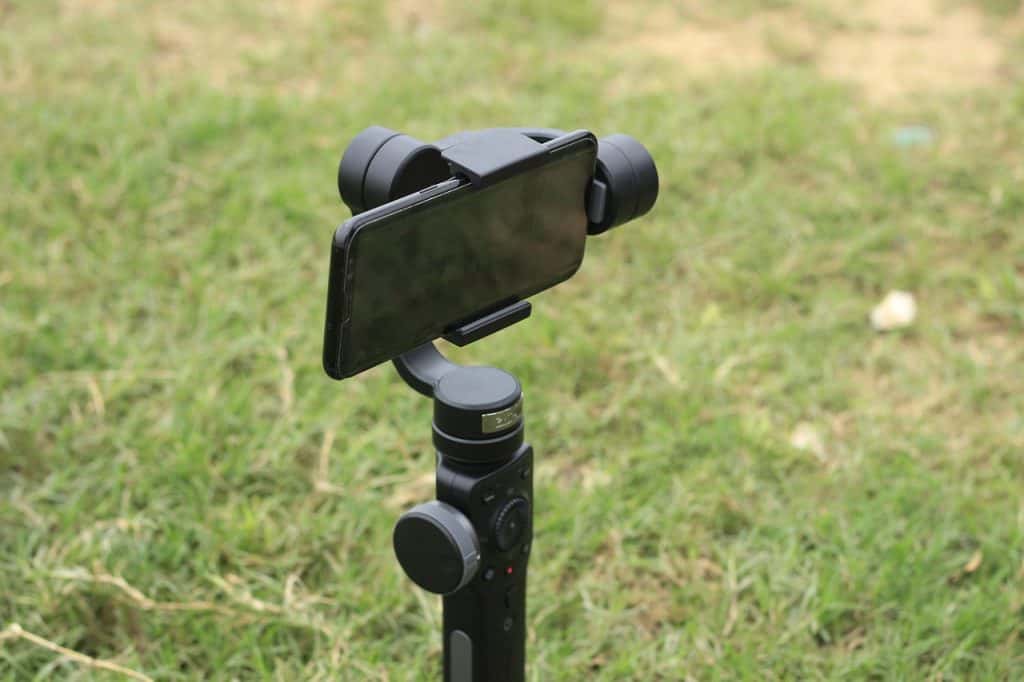 Smartphone attached to a gimbal