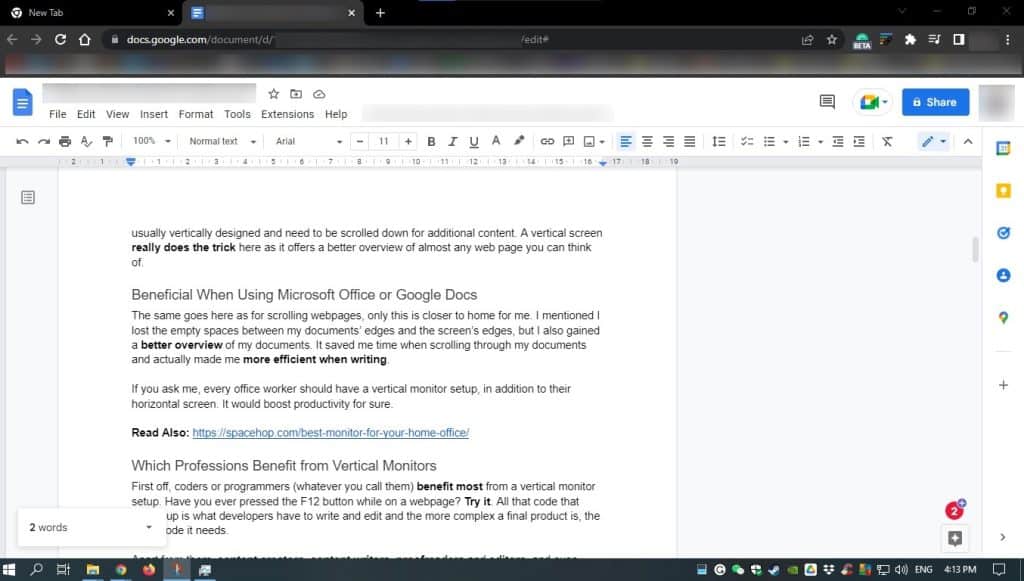 Blank space in Google Doc