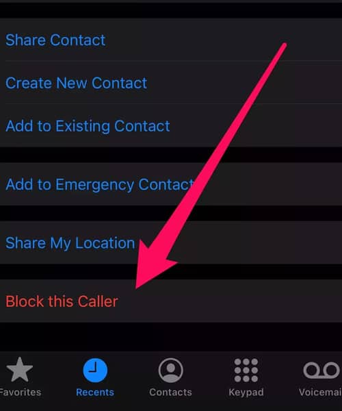 Blocking a phone number or a contact on an iPhone