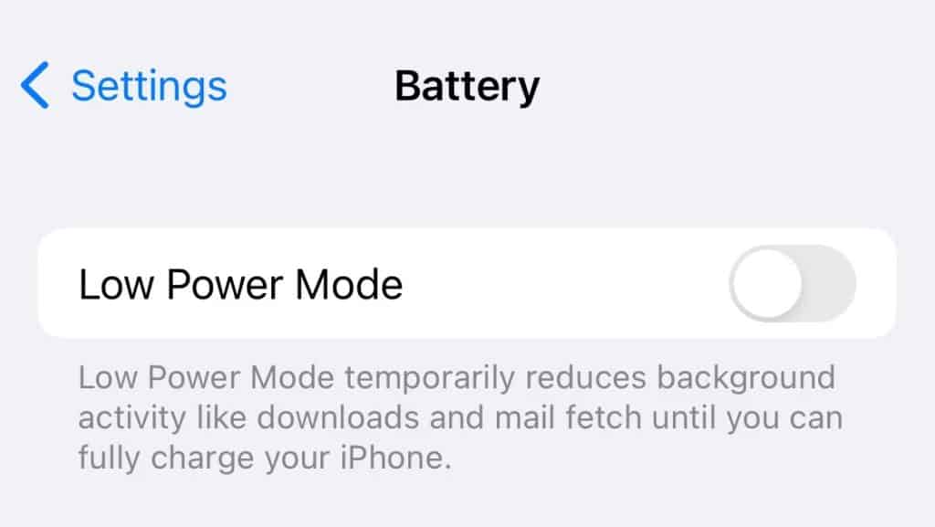 Low Power Mode iPhone
