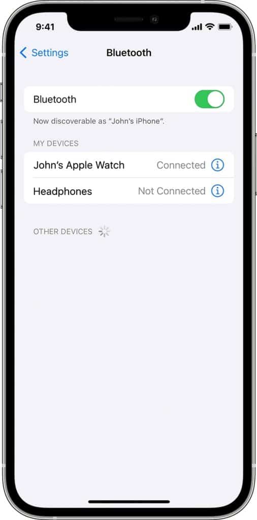 Apple iPhone Bluetooth Settings