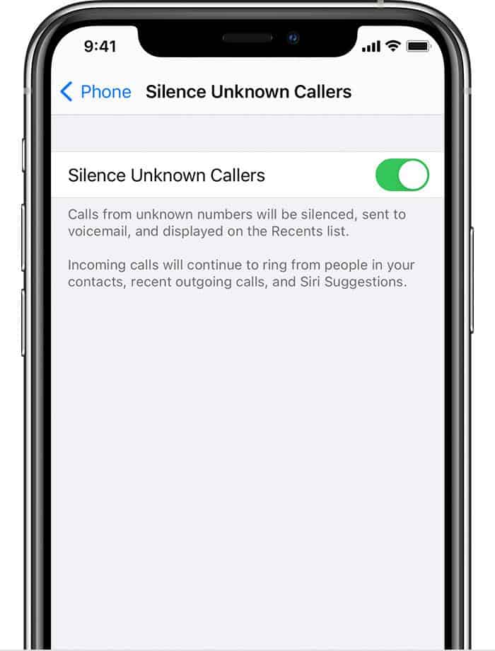 Apple iPhone Silence Unknown Callers Settings