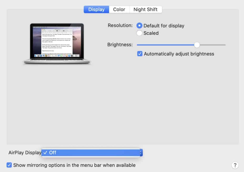 MacBook Display settings