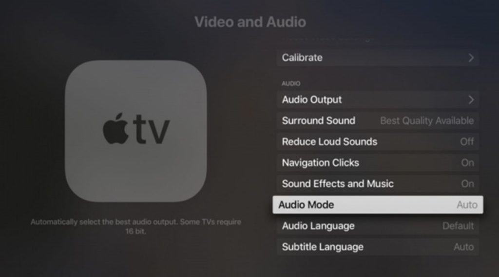 Apple TV Audio Mode settings