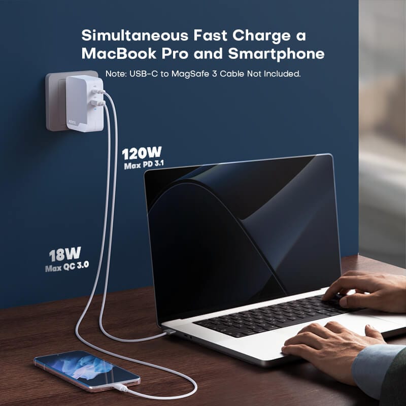 KOVOL Charger charging a MacBook Pro and a Smartphone
