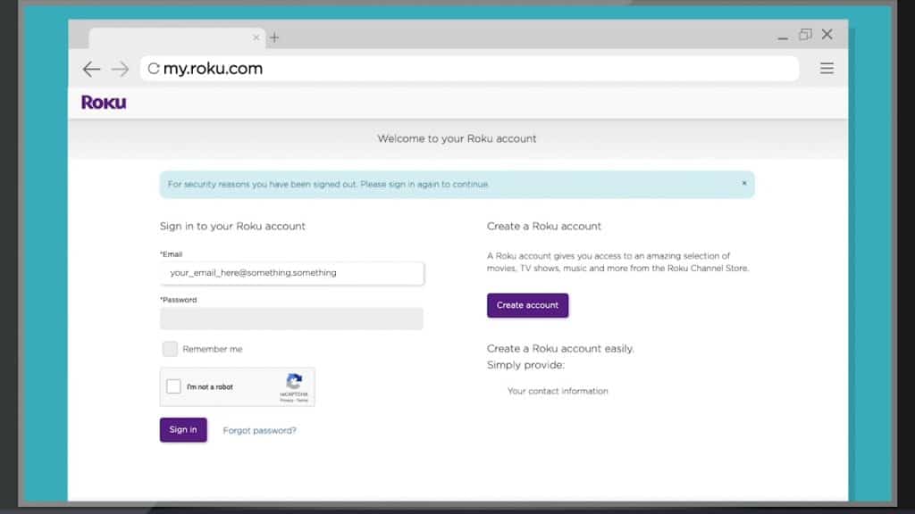 Roku Account Sign-in page