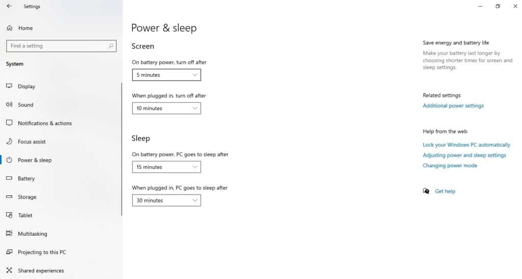 Windows Power and Sleep Settings