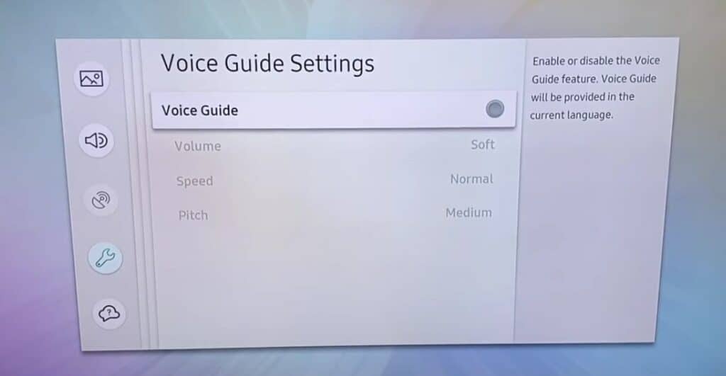 Samsung TV Voice Guide Settings Turned Off