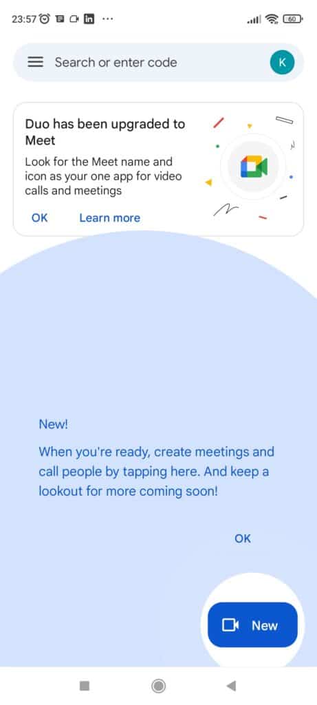 Google Meet App Create New Meeting