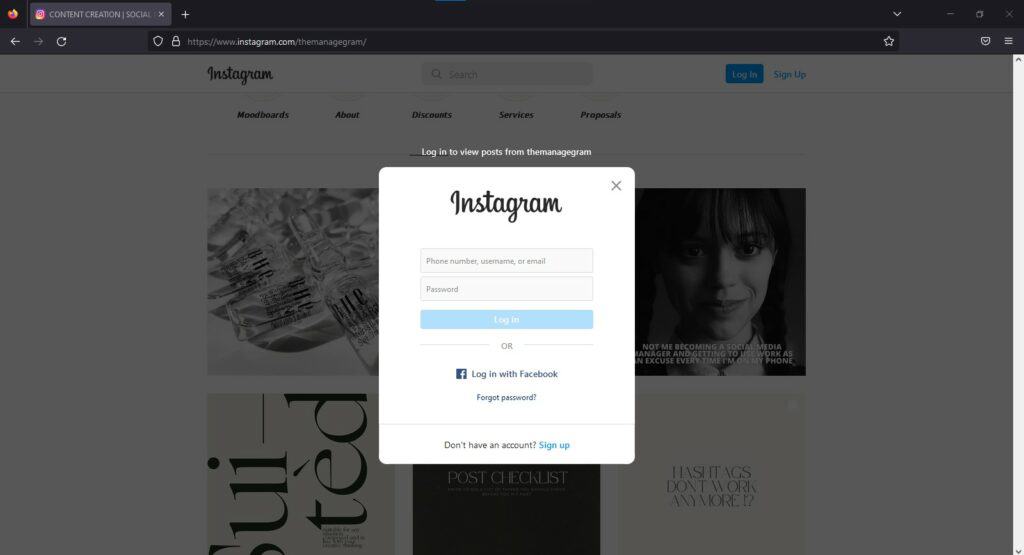 Instagram Web Browser Login Prompt