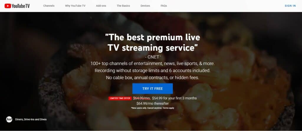 YoutubeTV Welcome Page